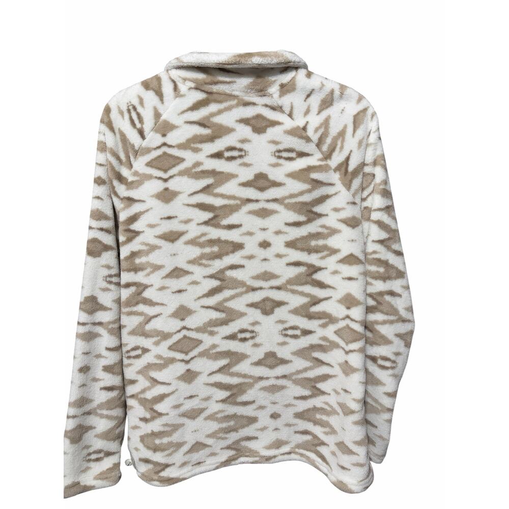Eddie Bauer Fleece Pullover Womens Large Cream Taupe Aztec Quarter Zip Cozy - Picture 2 of 5